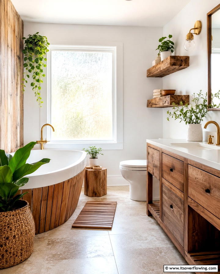Warm Natural Wood Accents - 30 Romantic Bathroom Ideas for a Luxurious Spa Retreat
