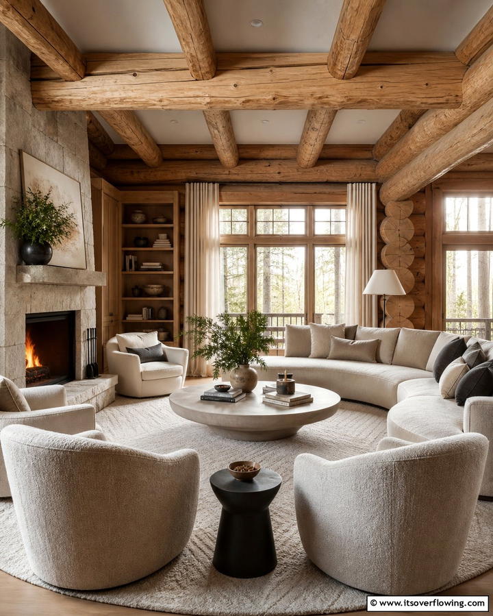 Warm Neutral Color Palette - 25 Log Cabin Interior Design Ideas for Cozy Living