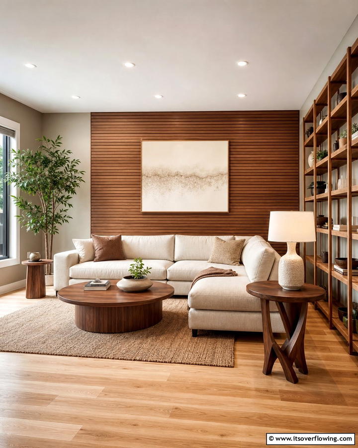 Warm Neutral Wood Finishes - 21 Neutral Living Room Ideas for Calm & Versatile Decor