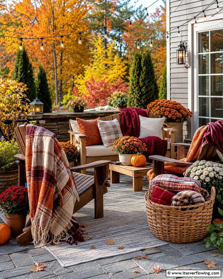 Warm Outdoor Blanket Corners - 21 Fall Outdoor Decorating Ideas for a Cozy Vibe