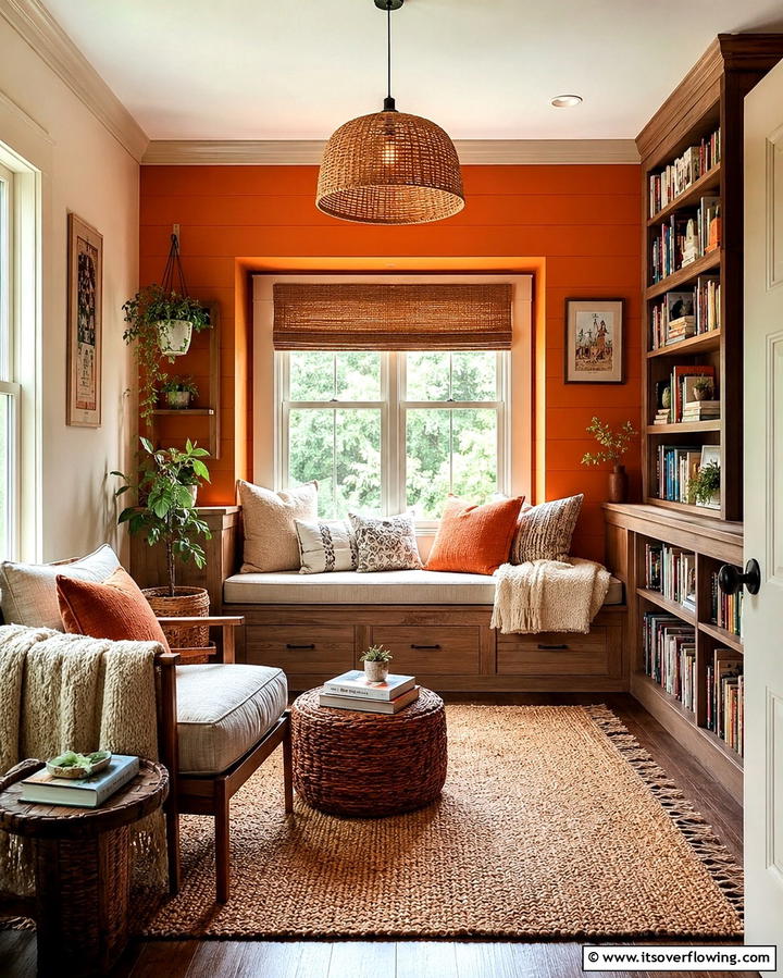 Warm Reading Nook - 20 Orange Accent Wall Ideas to Brighten Your Space