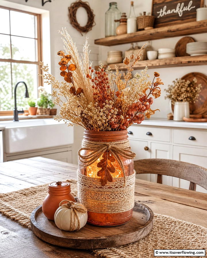 Warm Rustic Glow - 30 Charming Mason Jar Centerpiece Ideas for Every Season