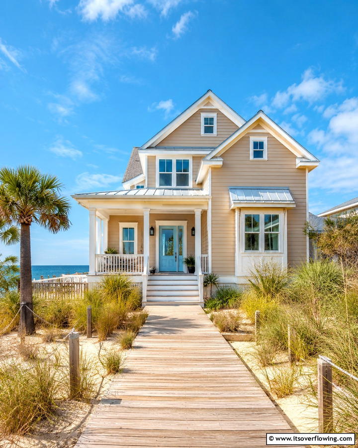 Warm Sand Enchantment - 30 Brown Exterior House Color Ideas for Warm Curb Appeal