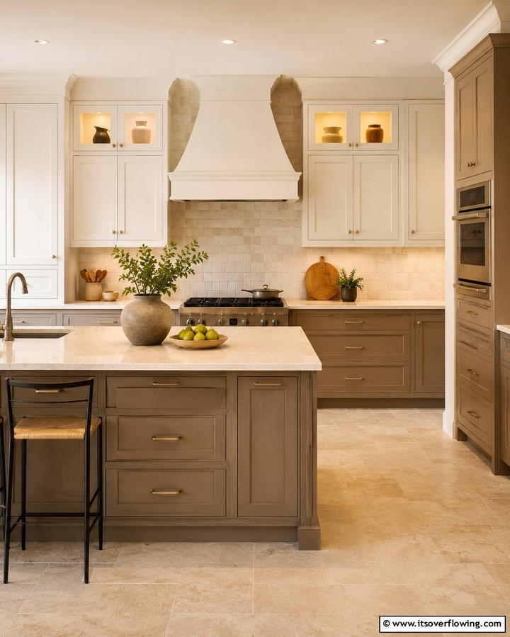 Warm Taupe and Cream - 25 Two-Tone Kitchen Cabinet Ideas for a Modern Look