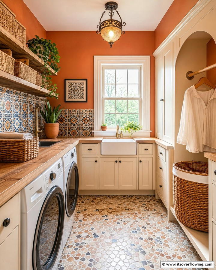 Warm Terracotta Accent - 30 Laundry Room Paint Ideas to Brighten Chore Time