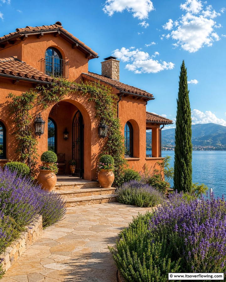 Warm Terracotta Charm - 30 Lake House Exterior Color Ideas Inspired by Nature