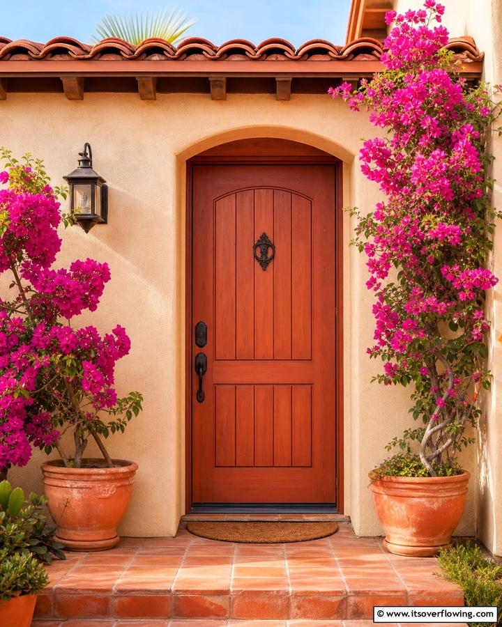 Warm Terracotta Charm - 20 Cedar Front Door Colors Ideas- Warm & Inviting