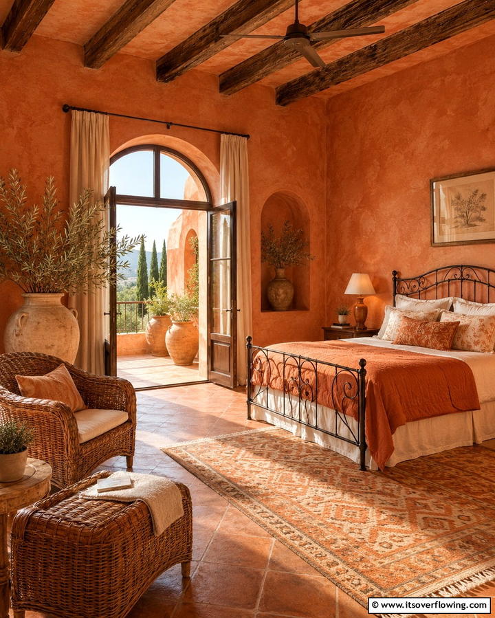 Warm Terracotta Limewash for a Mediterranean Touch - 25 Limewash Bedroom Ideas for a Serene Retreat