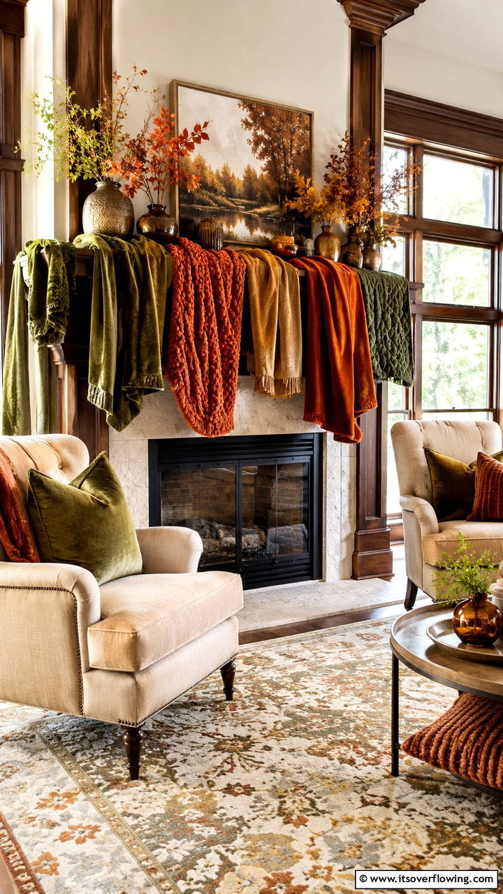Warm Textured Fabrics - 30 Fall Mantel Decor Ideas for Seasonal Coziness