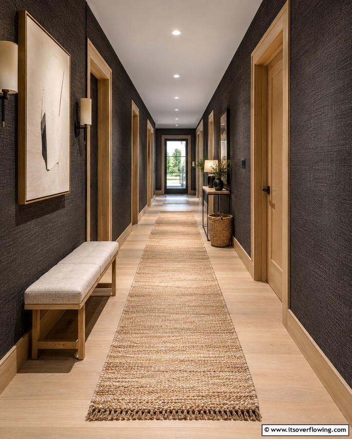 Warm Textured Finishes - 30 Black Hallway Ideas for Dramatic and Sophisticated Spaces