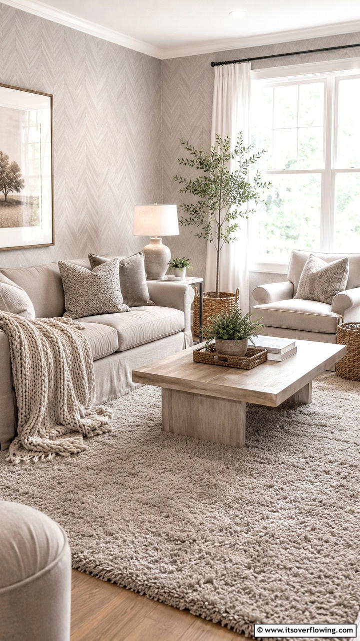 Warm Textured Greige Living Room - 30 Greige Living Room Ideas for Neutral & Warm Modern Spaces