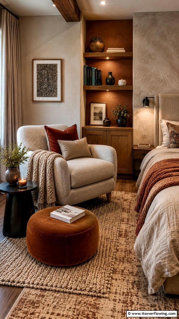 Warm Textured Hideaway - 30 Bedroom Sitting Area Ideas for Relaxation & Style