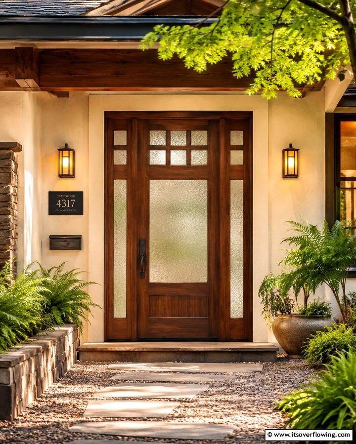 Warm Walnut Finish - 25 Stained Front Door Ideas for Curb Appeal