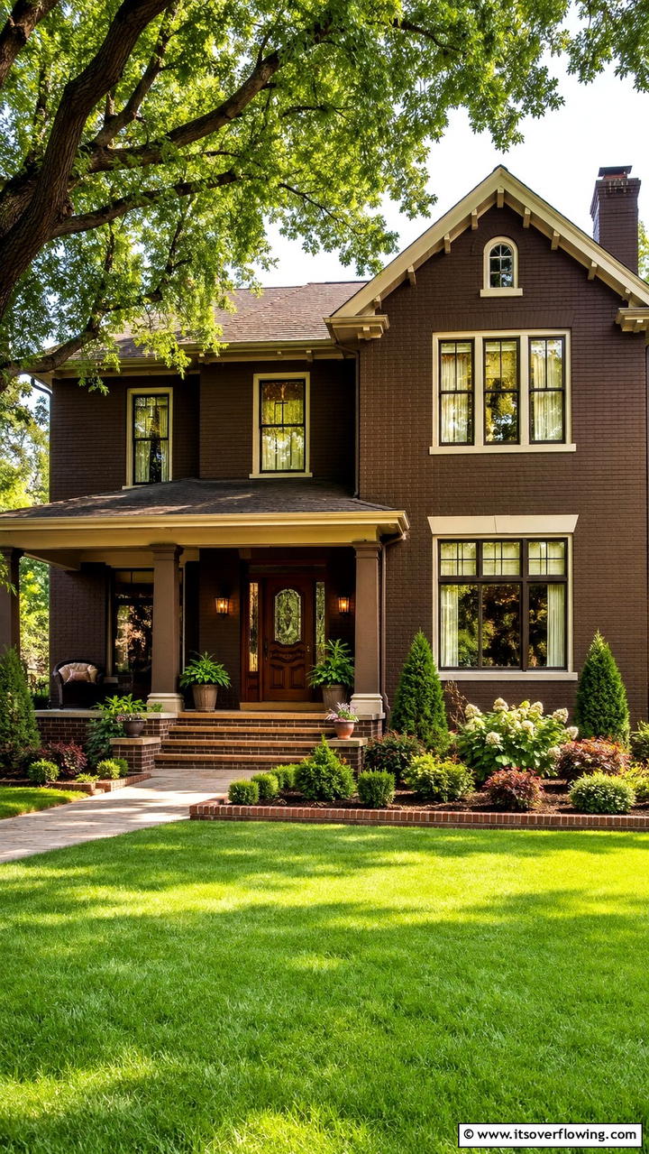Warm Walnut Wonder - 30 Exterior Brick Paint Color Ideas for Curb Appeal