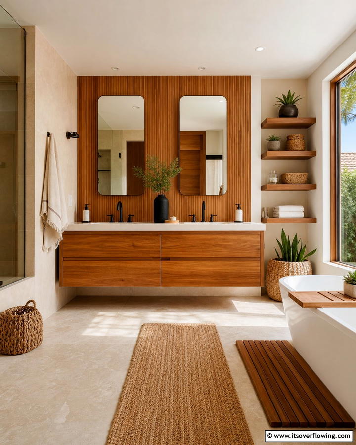Warm Wood Accents - 21 Primary Bathroom Design Ideas for Modern Homes