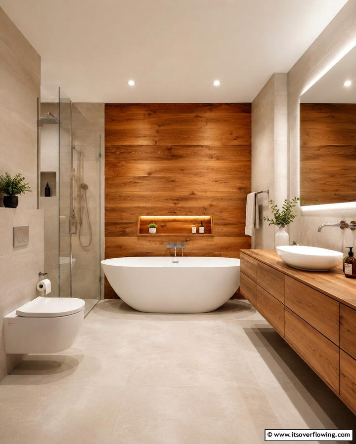 Warm Wood Accents - 30 Beige Bathroom Ideas for Timeless and Serene Design Schemes