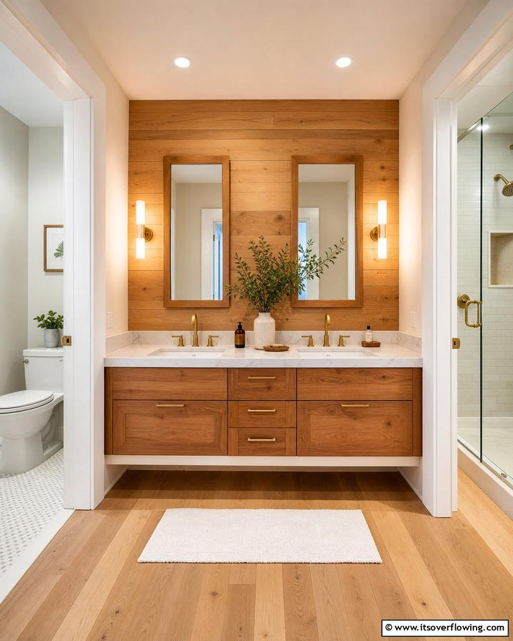 Warm Wood Accents - 30 Jack and Jill Bathroom Ideas for Shared Spaces