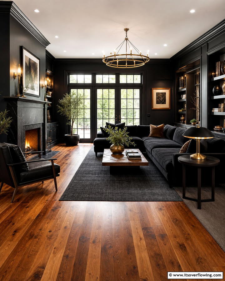 Warm Wood Floors - 25 Dark Living Room Ideas for a Moody and Chic Space
