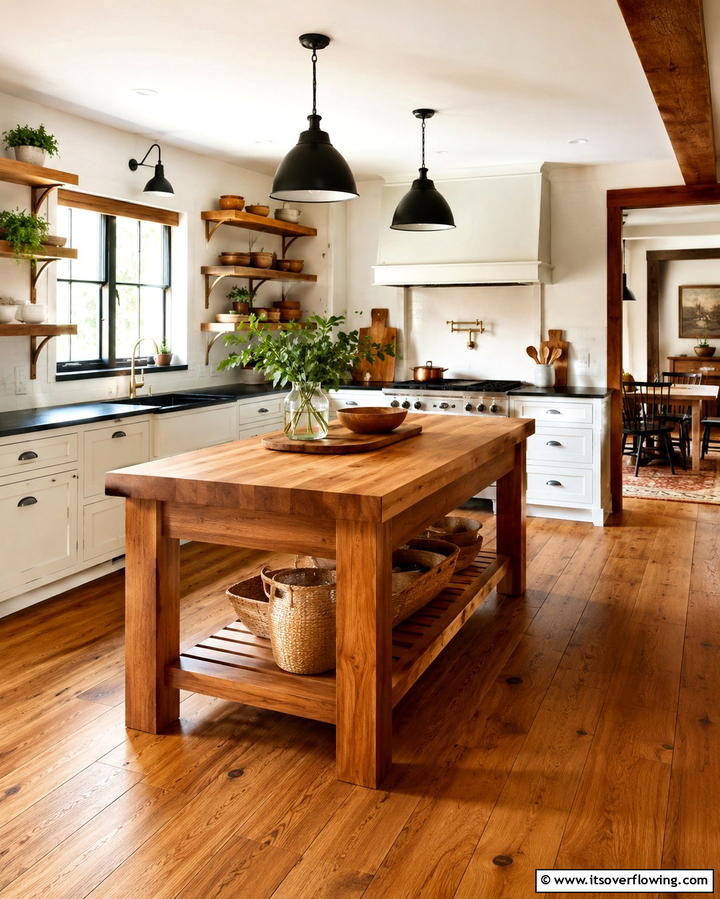 Warm Wood Textures - 25 Kitchen With White Cabinets and Black Countertops Ideas
