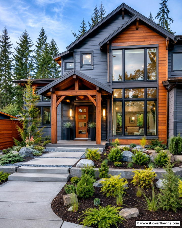 Warm Wood and Cool Gray Combination - 20 Two-tone Siding Designs for Modern Home Exteriors