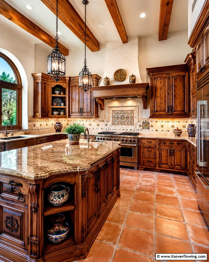 Warm Wooden Cabinets - 30 Spanish Style Kitchen Ideas for Old-World Elegance