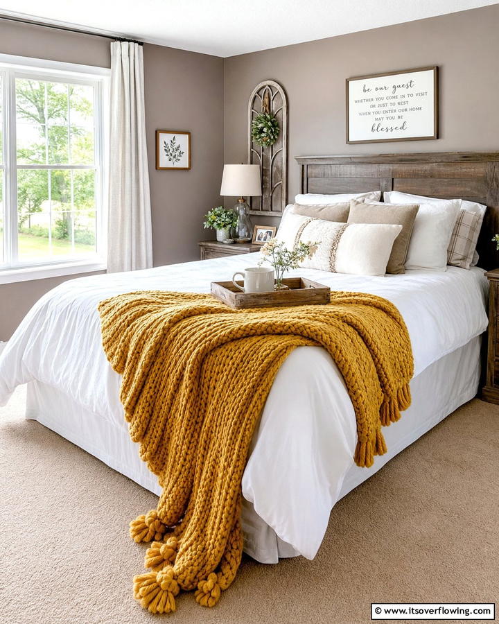 Warm Yellow Throws - 30 Yellow Bedroom Ideas to Brighten Your Sleep Space