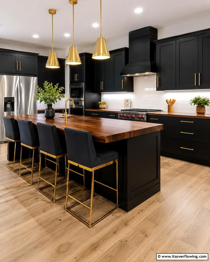 Warm and Inviting Atmosphere - 25 Kitchen With Black Cabinets And Wood Countertops Ideas