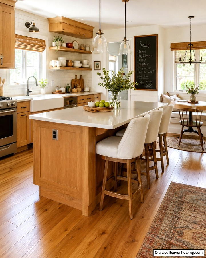 Warm and Inviting Family Hub - 30 Kitchens with Light Wood Cabinets- Warm & Airy Designs