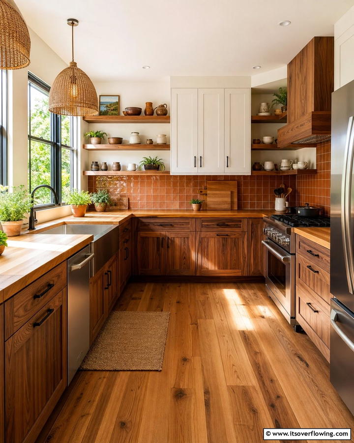 Warm and Inviting U Shaped Kitchen with Wood Accents - 30 U-Shaped Kitchen Ideas for Optimal Layout and Storage