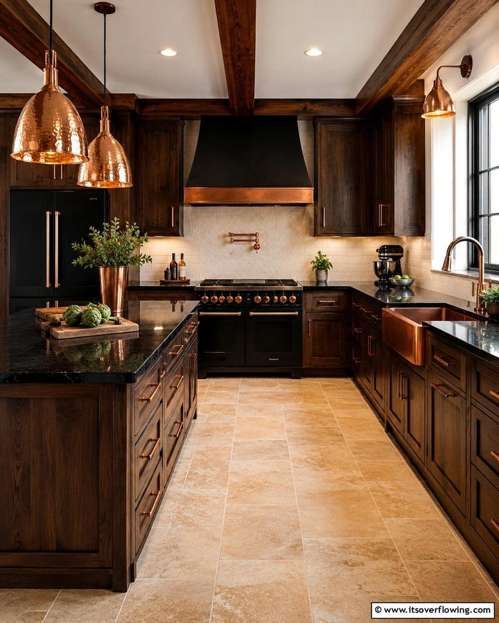 Warmth and Contrast with Copper Accents - 25 Kitchen With Black Appliances for a Sleek and Modern Look