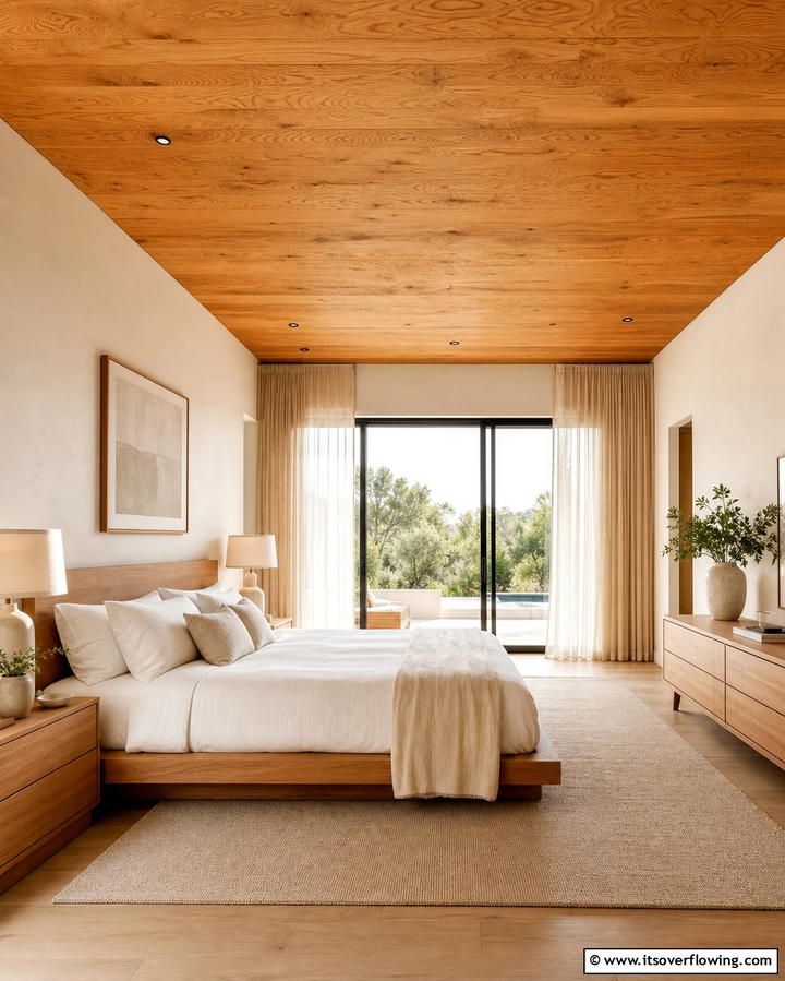 Warmth and Texture with Stained Plywood - 25 Plywood Ceiling Ideas for a Rustic Look