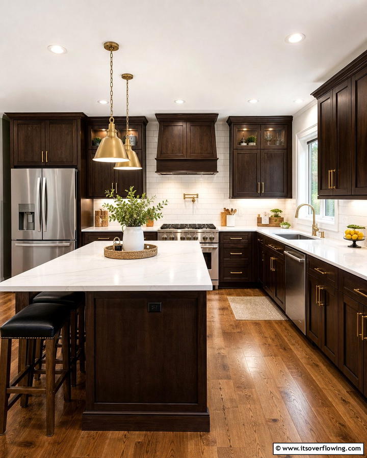 Warmth of Wooden Cabinets - 25 Black and Brown Kitchen Ideas for a Bold Look