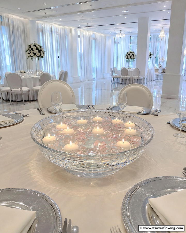Water Bowl with Floating Candles - 30 Unique Non-Floral Wedding Centerpiece Ideas