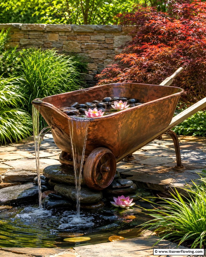 Water Feature Centerpiece - 25 Old Wheelbarrow Ideas for Unique and Creative Garden Decor