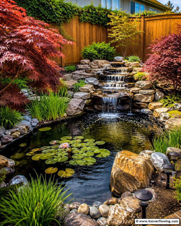 Water Feature Corner - 20 Creative L-Shaped Backyard Ideas for Small Spaces