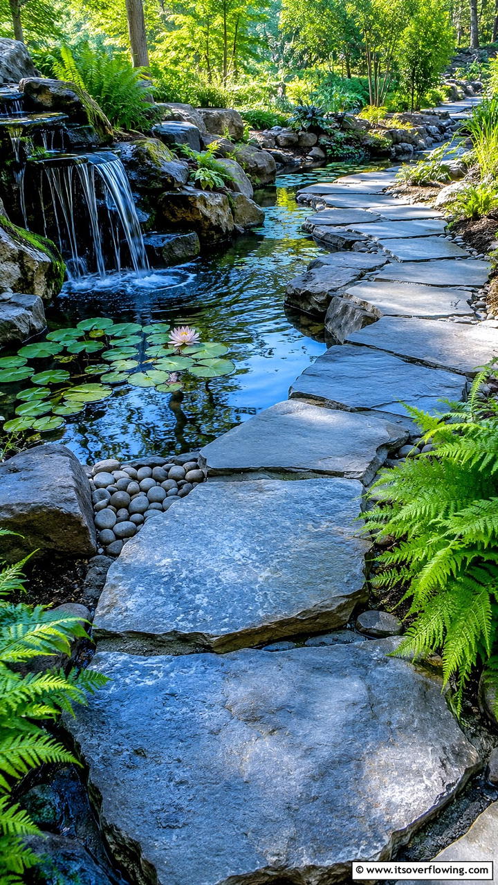 Water Feature Flagstone Walkway - 30 Flagstone Walkway Ideas for Charming Pathways