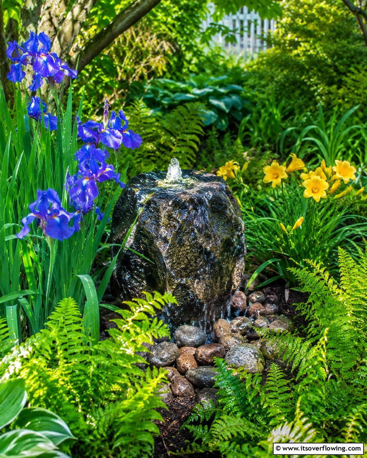 Water Feature Integrated Flower Bed - 30 Front Yard Flower Bed Ideas for Curb Appeal Boost
