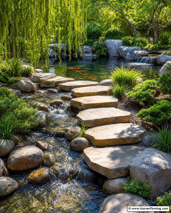 Water Feature Integration - 25 Flagstone Steps Ideas for Your Outdoor Pathway