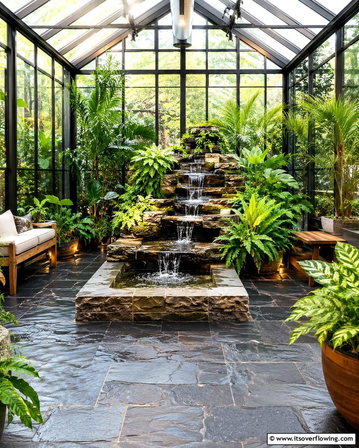 Water Feature Integration - 25 Greenhouse Room Ideas for a Plant Lover’s Paradise