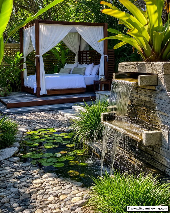 Water Feature Nearby - 20 Outdoor Bedroom Ideas for a Relaxing Retreat
