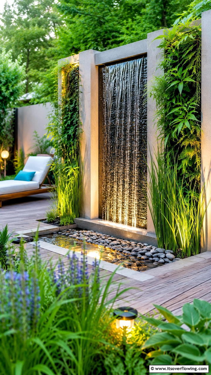 Water Feature Screen - 30 Garden Screening Ideas- Privacy Solutions & Stylish Designs