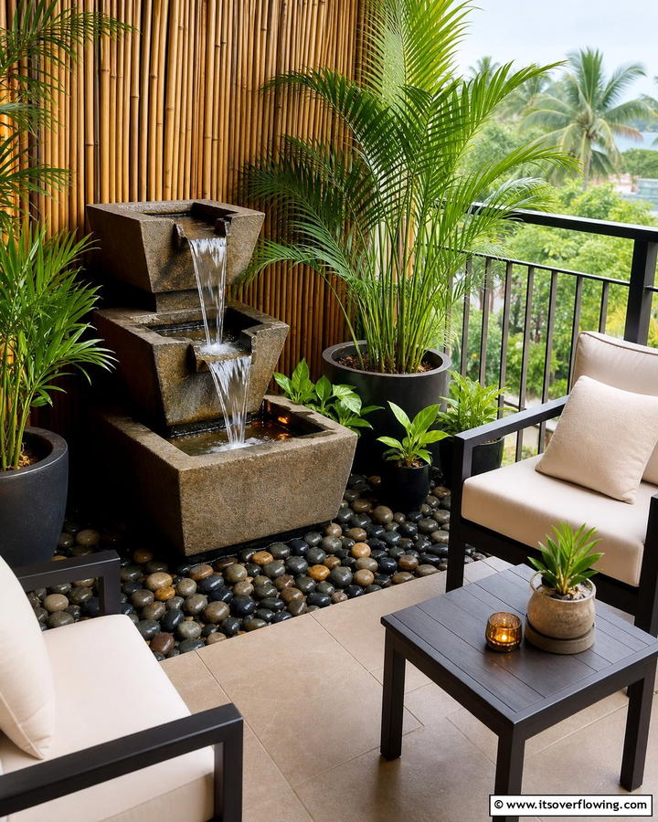 Water Feature Serenity - 21 Small Balcony Decor Ideas for Cozy Outdoor Retreats
