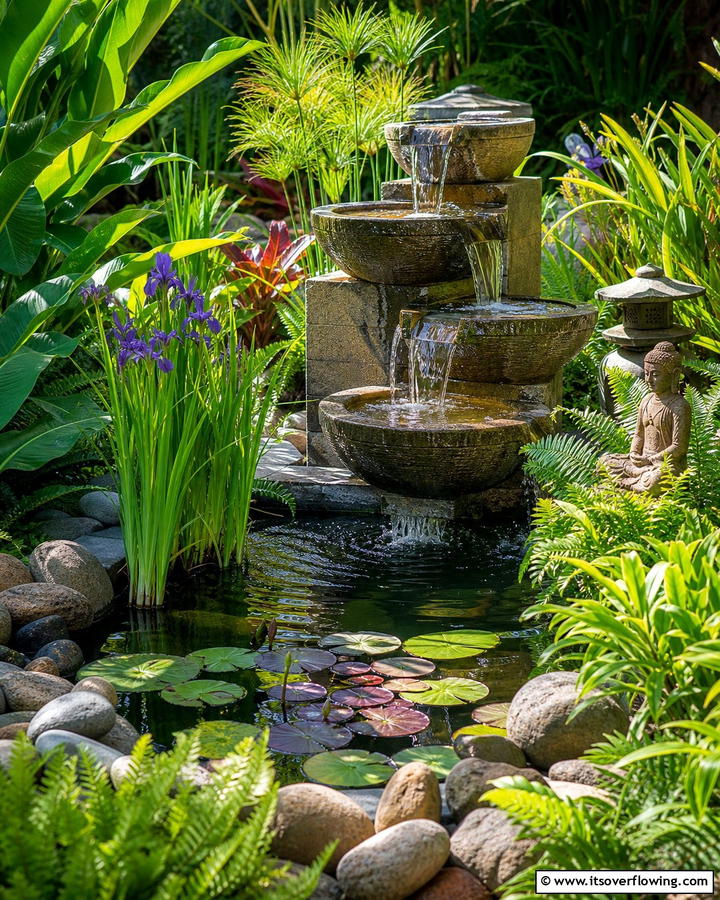 Water Feature Tranquility - 21 Corner Garden Ideas for Small Space Greenery