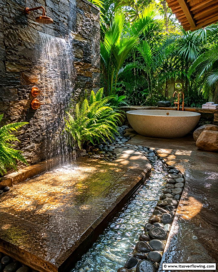 Water Feature Wonder - 30 Outdoor Bathroom Ideas for a Luxurious Backyard Oasis