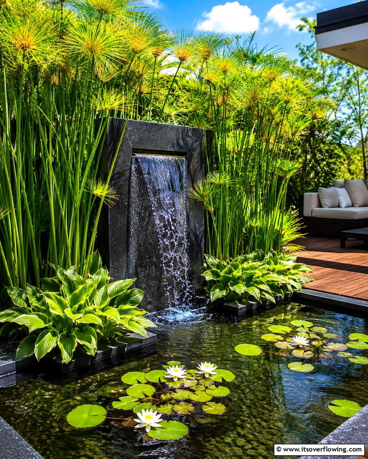 Water Feature with Plants - 30 Deck Decorating Ideas with Plants for Lush Outdoor Living