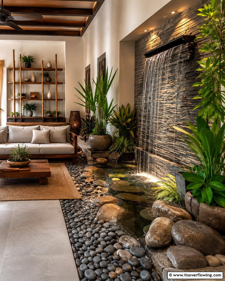 Water Features - 25 Asian Living Room Ideas for a Zen Atmosphere