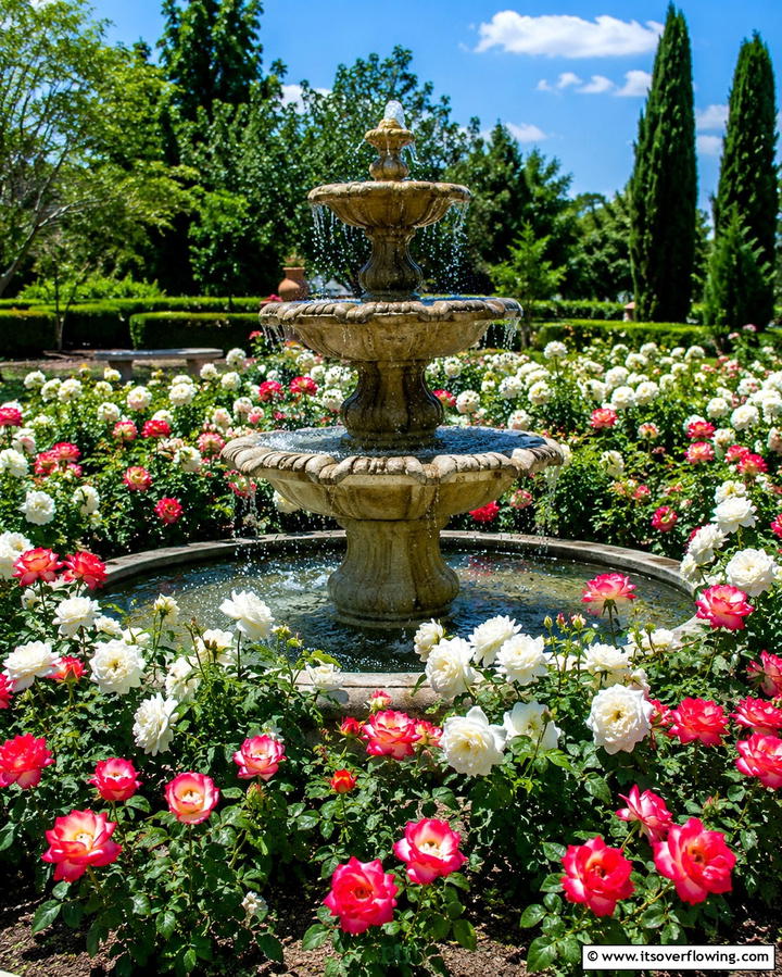 Water Features Surrounded by Roses - 25 Rose Garden Ideas to Create a Blooming Paradise
