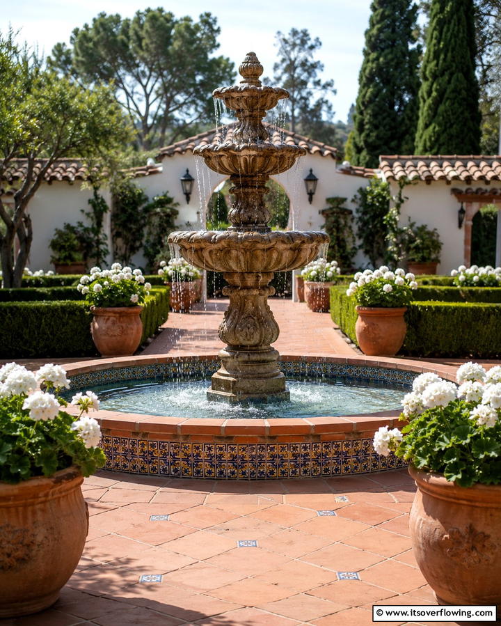 Water Fountain Feature - 30 Florida Backyard Ideas for Tropical Outdoor Living