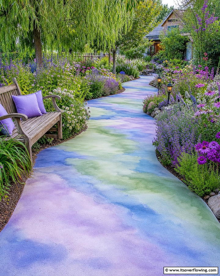 Watercolor Effect for a Soft Aesthetic - 20 Concrete Walkway Painting Ideas for a Unique Path