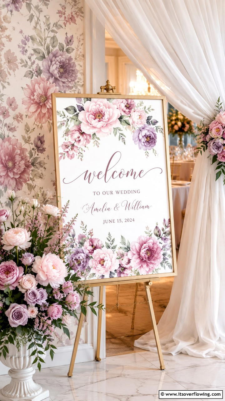 Watercolor Floral Artwork - 21 Wedding Welcome Sign Ideas to Greet Guests in Style